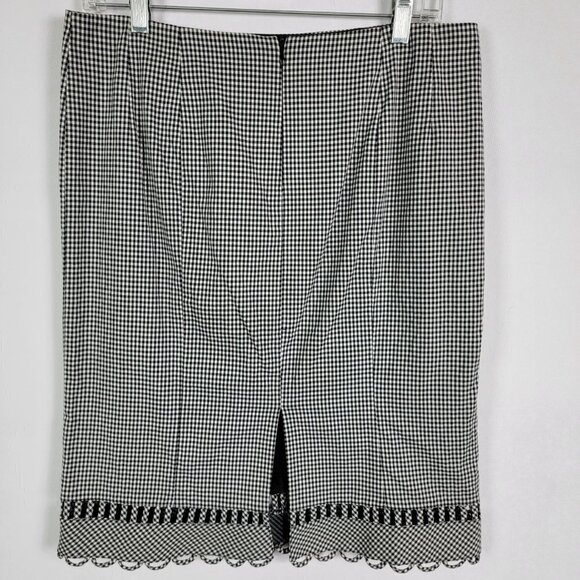Nanette Lepore Black White Plaid Eyelet Skirt Lined Stretch Zip/Slit Back Size 6 - Picture 3 of 7